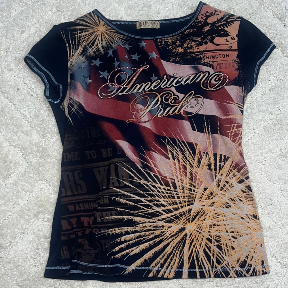 Blue Canyon Women’s Blue American Pride baby Tee Size medium
